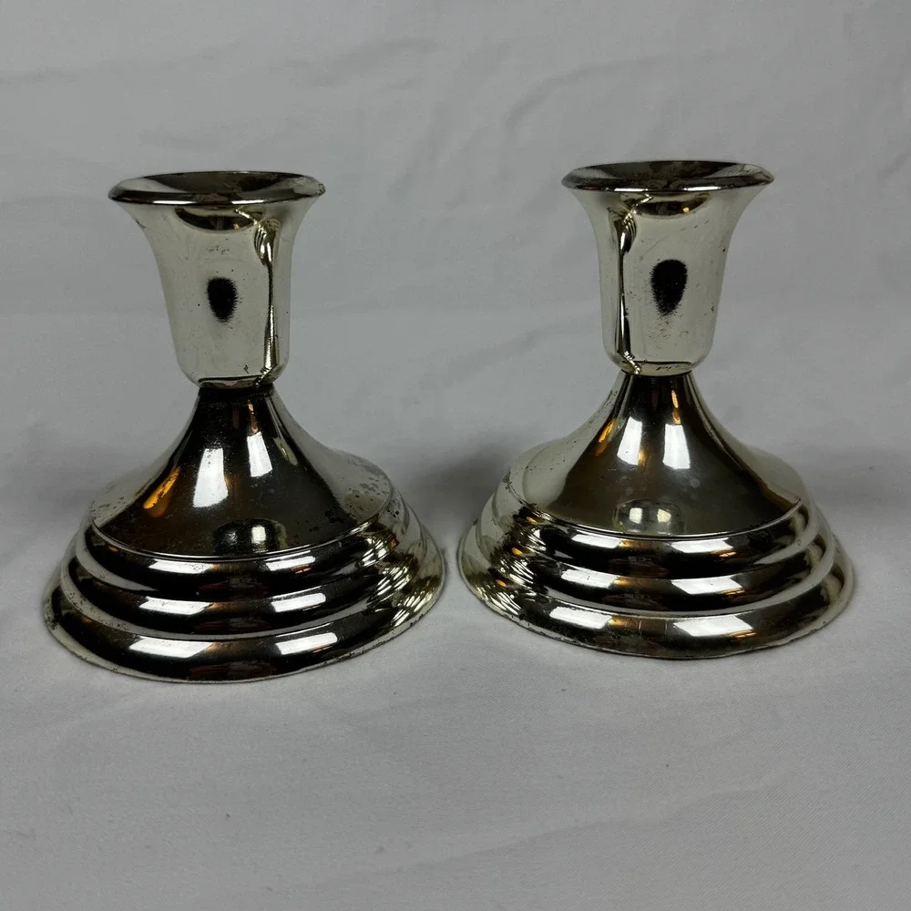 FB Rogers Silverplate Candlestick Holders Vintage Weighted Set of 2 Japan 4 inch